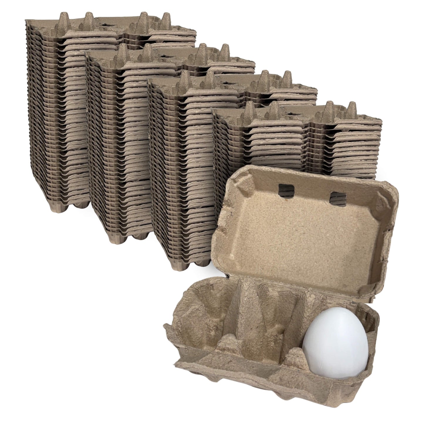 6-Egg Cartons - Natural Pulp, Flat Blank Top