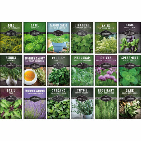 18 Culinary Herb Seed Collection – Heirloom Herbs for Cooking, Teas, Remedies & Year-Round Kitchen Gardens