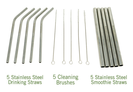 Mother Earth News Straw Combo Package - 5 Smoothie, 5 Regular, & 5 Brushes