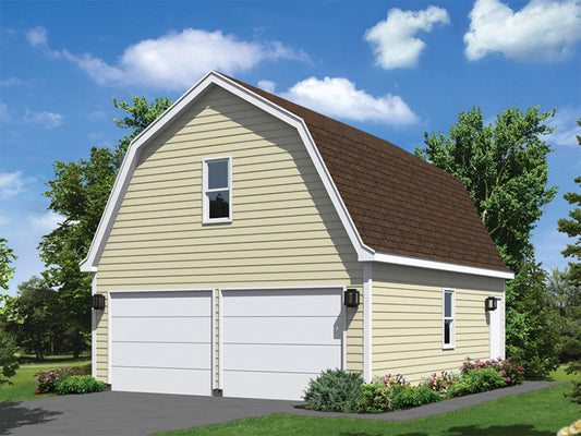 2-Car Gambrel Roof Garage With Loft, E-Plan