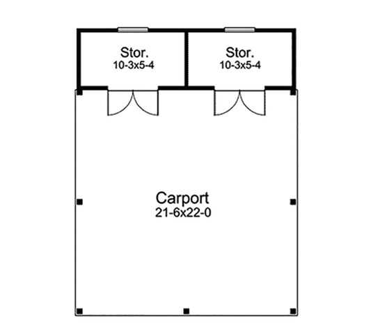 2-Car Carport with Storage Rooms: 21x28, E-Plan