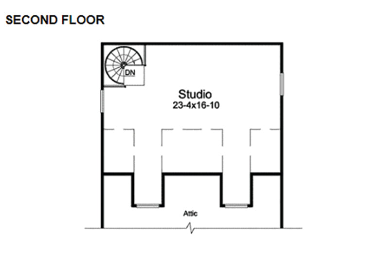 2-Car Garage With Studio Loft, E-Plan