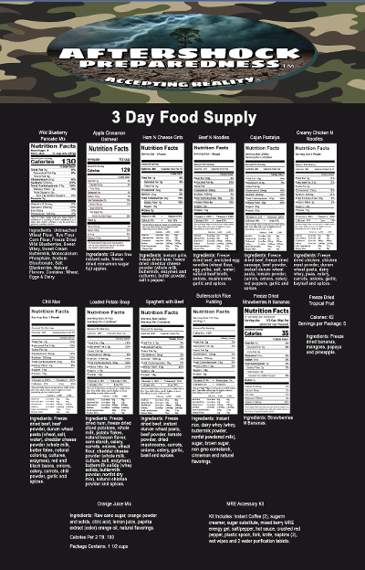 3 Day Food Supply (Single Serving)