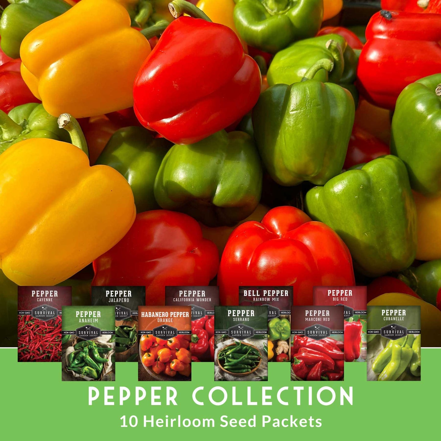 10 Variety Pepper Seed Collection – Non-GMO Heirloom Hot & Sweet Peppers for Garden, Container, or Greenhouse Growing
