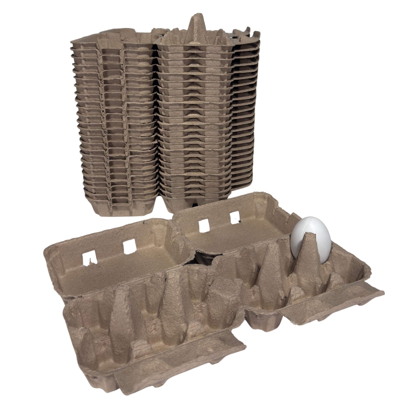12-Egg Cartons (2x6) - Natural Pulp, Flat Top Blank