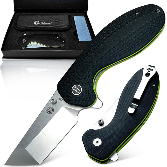The Pioneer Folding Pocket Knife Giftset for Men and Women (Silver and Green)