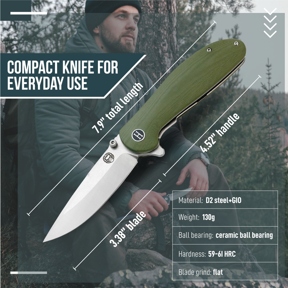 The Straight Back Folding Pocket Knife Giftset for Men and Women (Silver and Green)