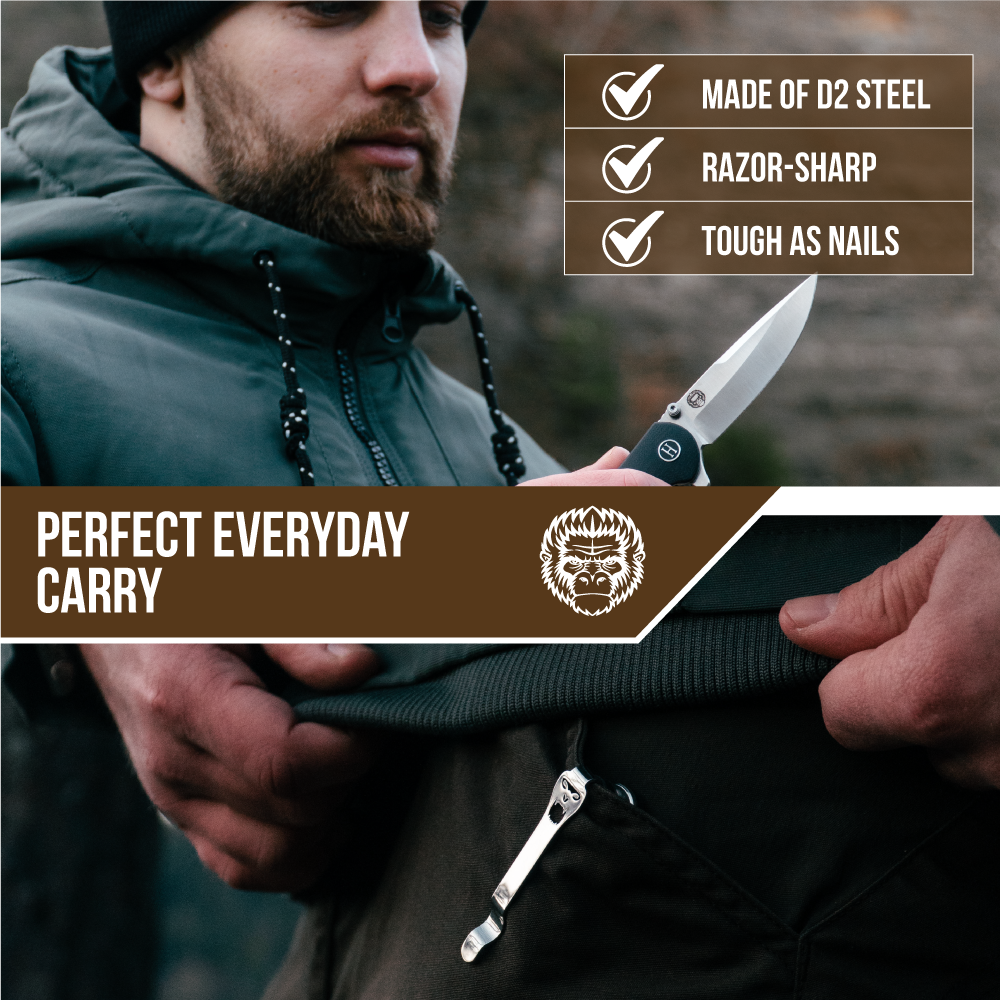 The Straight Back Folding Pocket Knife Giftset for Men and Women (Grey and Red)