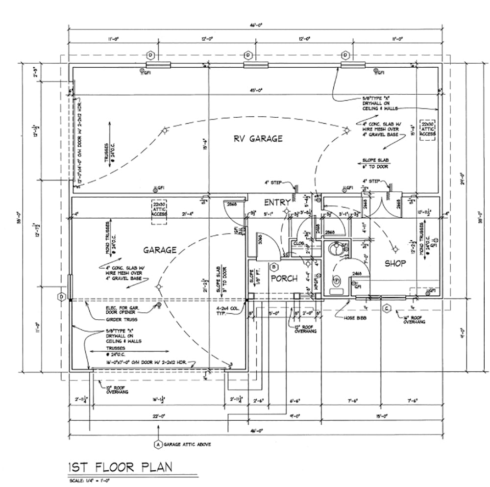 RV Garage with 2-Car Garage and Shop, E-Plan