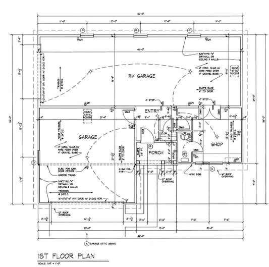 RV Garage with 2-Car Garage and Shop, E-Plan