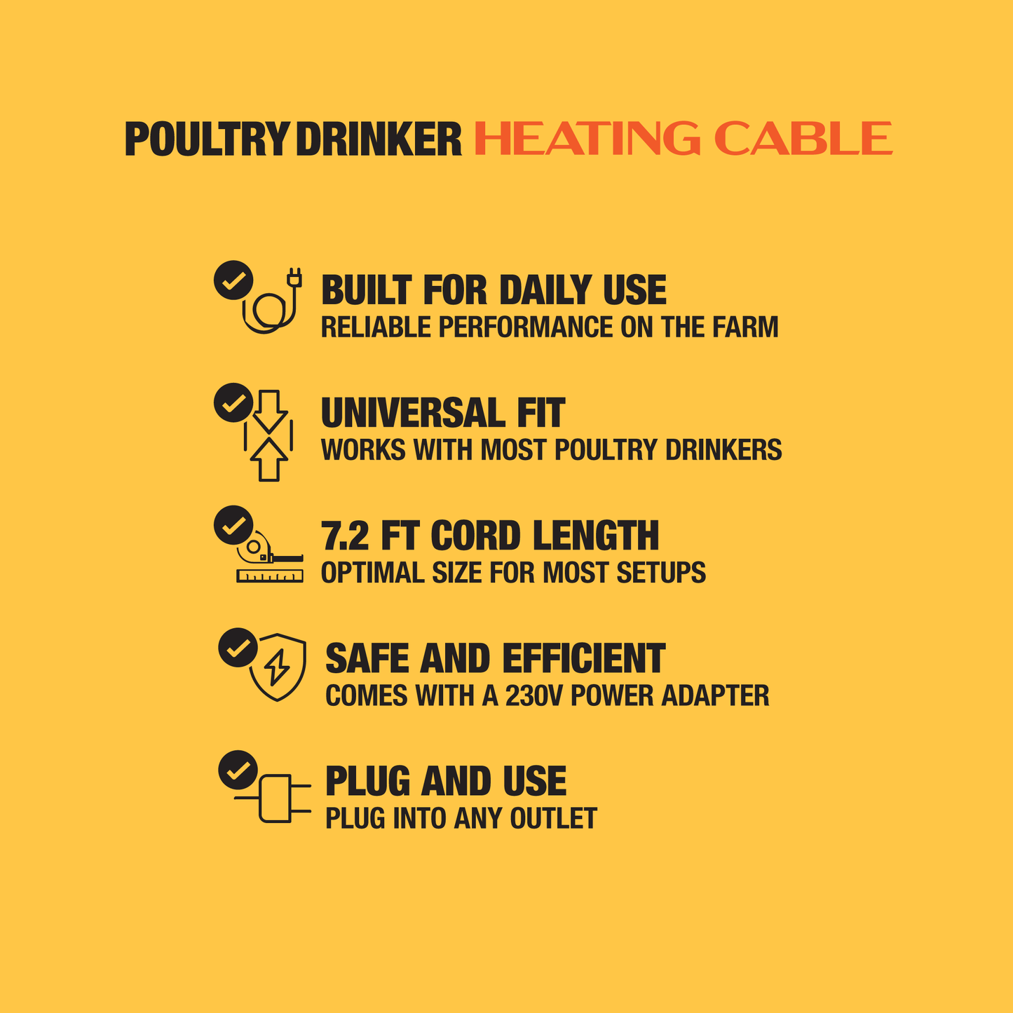 16" Poultry Drinker Heater Cable - 12W