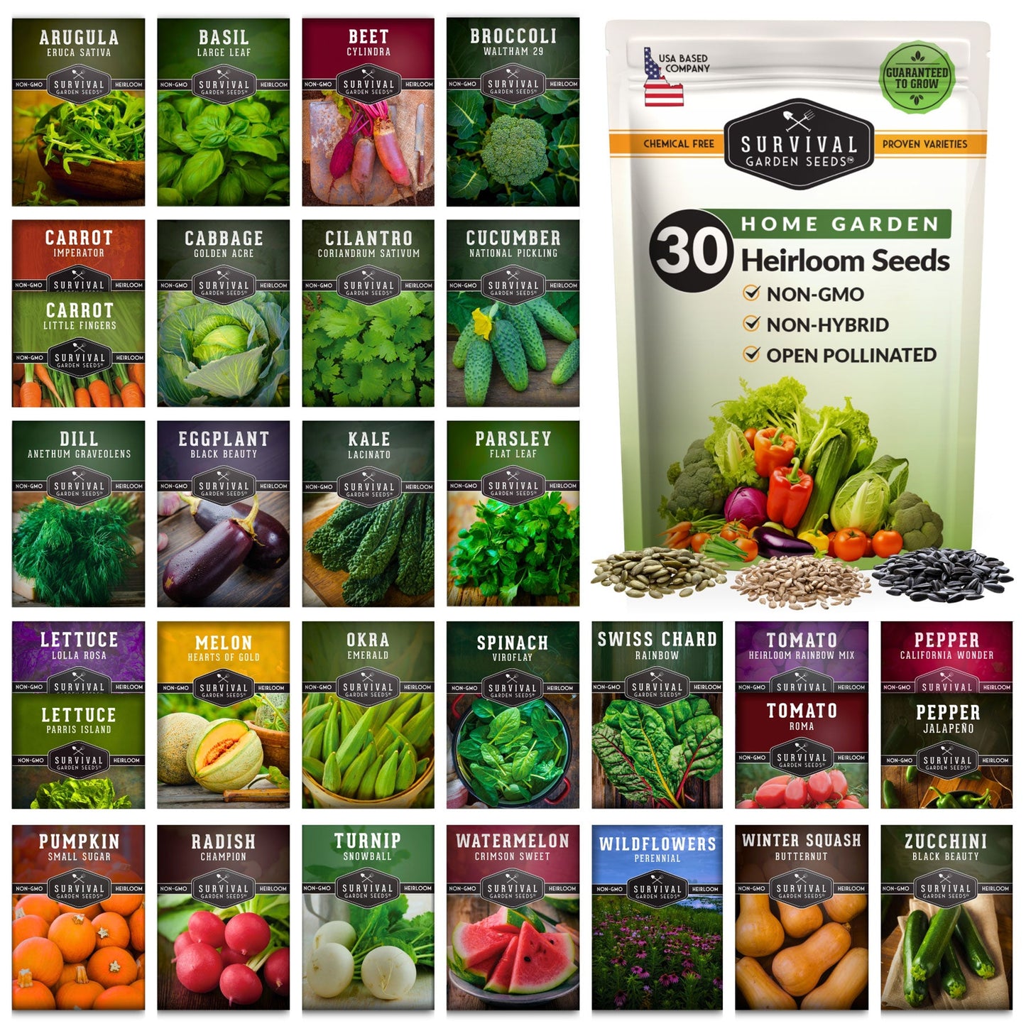 Family Home Garden Heirloom Seed Kit – 30 Non-GMO Varieties