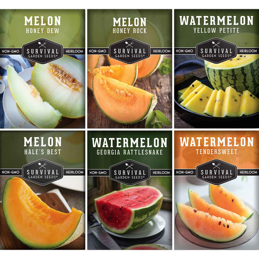 Melon Seed Collection – 6 Heirloom Varieties of Watermelon, Cantaloupe & Honeydew for High-Yield Summer Gardens