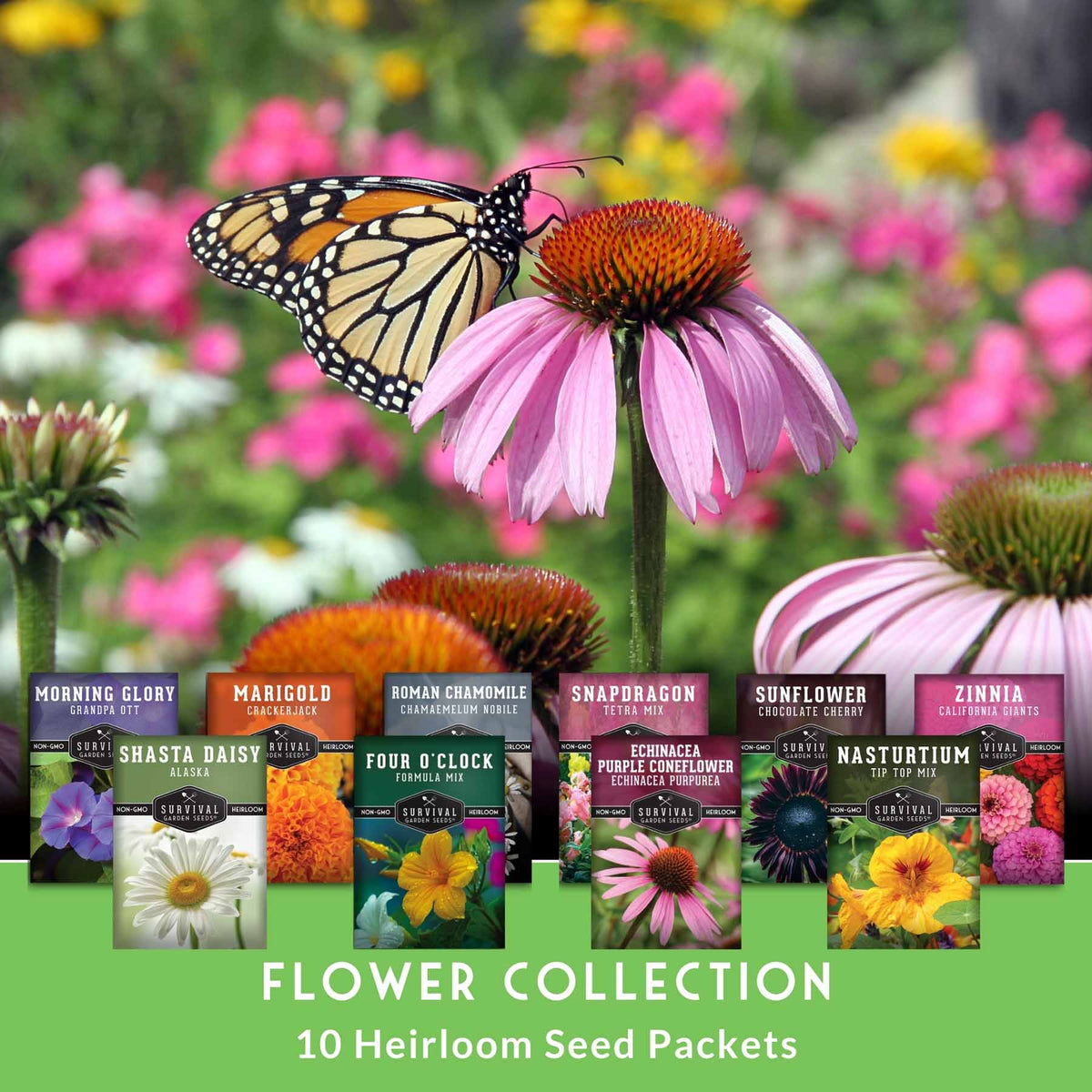 10 Heirloom Flower Seed Collection – Non-GMO Annuals & Perennials