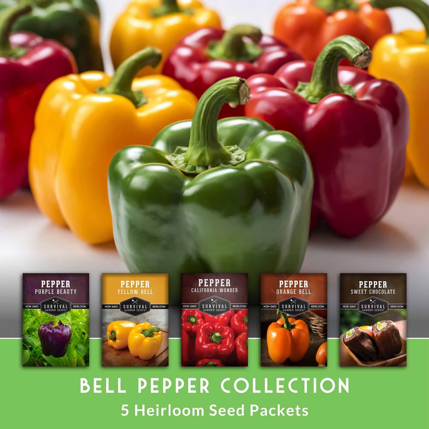 Heirloom Bell Pepper Seed Collection – Non-GMO Sweet Peppers in 5 Vibrant Colors for Garden & Container Growing