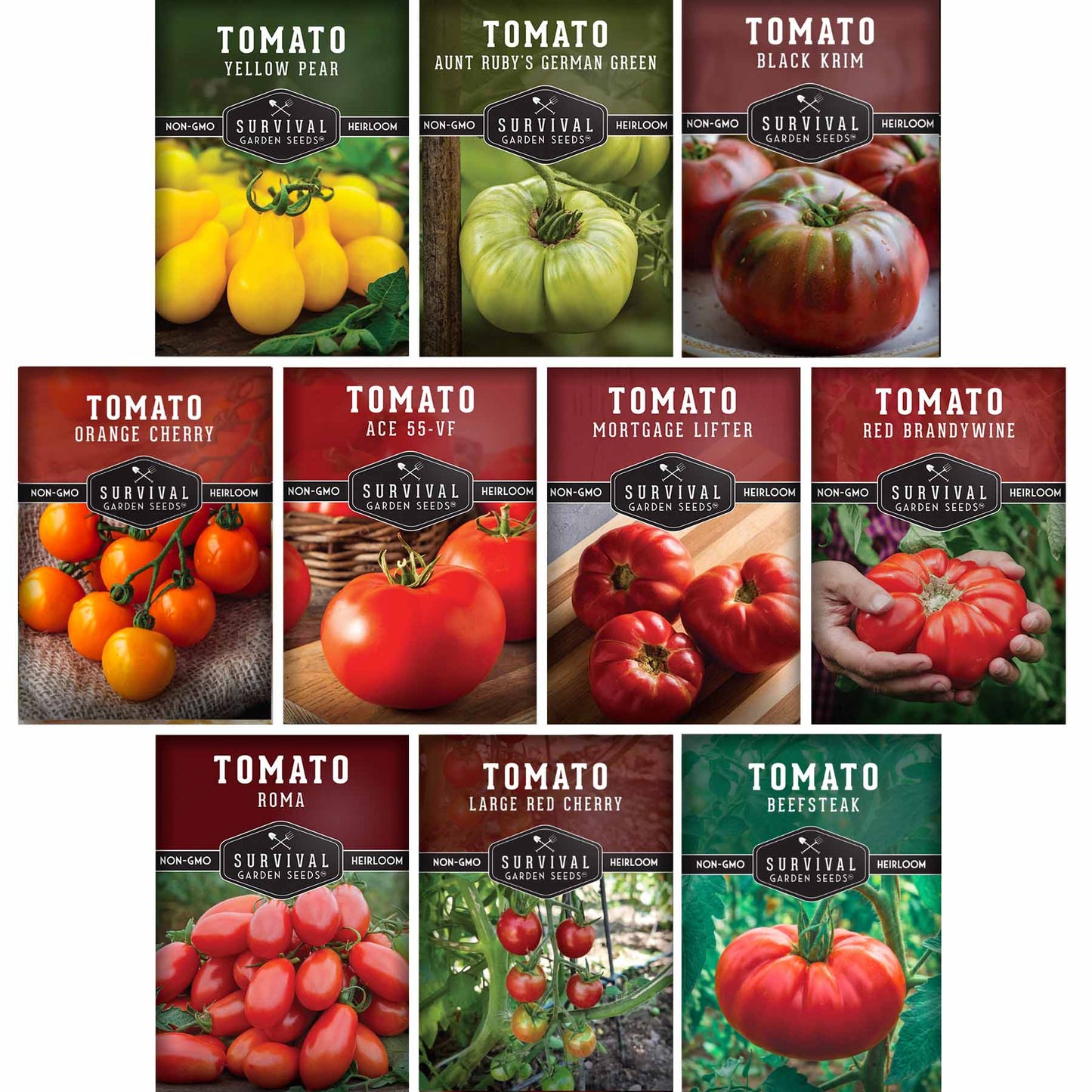 10 Tomato Seed Collection – Heirloom & Garden Favorites for Slicing, Sauces, Canning & Fresh Eating