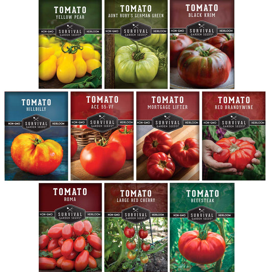 10 Tomato Seed Collection – Heirloom & Garden Favorites for Slicing, Sauces, Canning & Fresh Eating